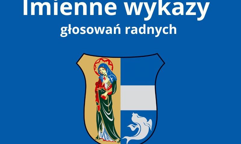 Grafika przedstawiająca herb Gminy Kunice i napis "Imienne wykazy głosowań radnych"